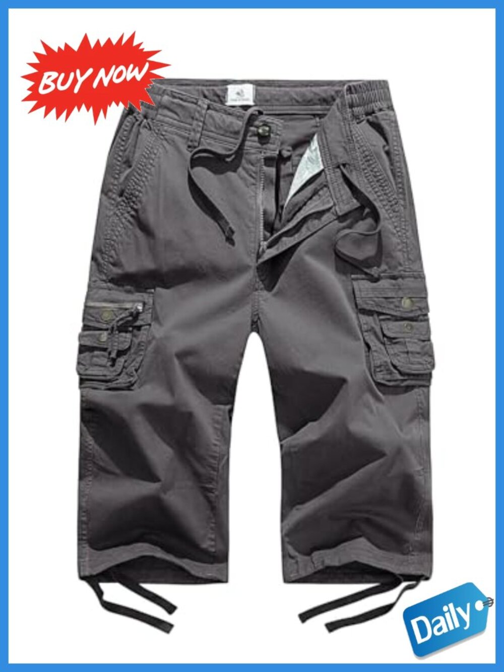 Women's Cargo Capris Hiking Pants Elastic Waist Drawstring Pockets Cotton